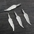 Set of four antique silver alloy feather charms for DIY necklace and bracelet jewelry making - Antique Silver