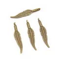 Vintage bronze alloy feather pendants for DIY jewelry making 4pcs set 31x6.5mm - Bronze