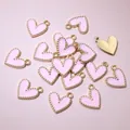 Detailed view of pink enamel heart pendants with gold beaded edges for DIY jewelry making - Light Pink (AJ5-02)