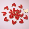 Thick heart-shaped alloy pendant with red enamel finish and gold beaded edges - Red (AJ5-04)