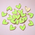 Detailed view of neon green heart charms with gold edges for DIY jewelry making - Neon Green (AJ5-05)