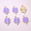 Détails des pendentifs trèfle avec émail violet et dos texturé doré de qualité - Violet