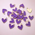 Detail of purple heart pendant showing enamel front and smooth gold metal back - Purple (AJ5-08)