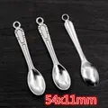Detailed view of silver spoon charms for DIY jewelry making, sized 54x11mm set of three - Spoon Style (AF2-23)