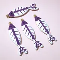 Detailed view of four purple and white enamel fishbone pendants for DIY jewelry making - Purple and White Fish Bone Style (AJ5-13)