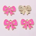 Colgantes de lazo de aleación esmaltada rosa y dorado para accesorios de joyas DIY - Rosa Brillante (Q1-17)