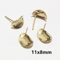 Detail of 11x8mm gold irregular petal-shaped earring studs with hanging loops for DIY - Irregular Semicircle Style (AI3-28)