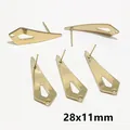 Macro detail of 28x11mm irregular geometric gold earring studs with loop for DIY jewelry - Irregular Arrowhead Style (AI4-16)