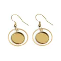 Macro detail of golden circular geometric earrings with hook design and polished finish - Double Ring Style (E2-108)