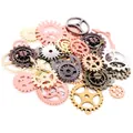 Mix of punk steampunk alloy gears and clock hands for DIY jewelry in multiple metallic colors - Random Color Mixing (50g Per Pack)