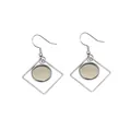 Pair of geometric silver stainless steel square earring frames with round tray base - Square Style (E3-79)