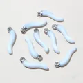 Set of 8 light blue enamel chili pendants with silver metal rings for DIY jewelry - 15x3mm / White