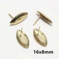 16x8mm golden oval stainless steel earring post bases with loops for DIY jewelry - Oval Leaf Style (AI3-30)