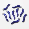 Dark blue enamel chili pendants with silver rings for DIY jewelry making, set of 8 - 15x3mm / Dark Blue