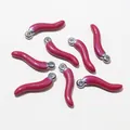 Pink purple enamel chili pendants in stainless steel for DIY jewelry making - Dark Red