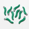Set of 8 green chili pepper charms in stainless steel with enamel for DIY jewelry - Dark Green