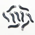 Set of nine black Italian horn pendants with silver metal loops for DIY jewelry making - Black