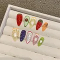 Uñas postizas 3D hechas a mano con relieve de limón y fruta del dragón en 10 piezas - Estilo Fruta Almendra (Talla XS)