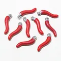 Set of 9 red enamel chili pepper pendants with silver rings for DIY jewelry making - Red