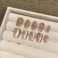 Handmade cat eye press-on nails in dusty rose with glitter and rhinestone accents - Extra Small (XS) / 1588 Bean Paste Pink Cat Eye