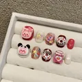 Set de uñas 3D hechas a mano con dijes de cerdito rosa y panda en caja de regalo - Extra Pequeño (XS) / 1551 Estilo Cuadrado Redondo Corto