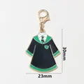 Green and black enamel wizard robe charm with golden lobster clasp for DIY jewelry - Wizard Robe Green Black Tie (SG-E2-50-AB1-02)