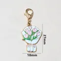 Pink tulip enamel flower keychain charm with golden lobster clasp and floral pendant - Pink Tulip Bouquet (SG-E3-65-AB1-02)