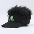 Funny alien baseball cap with black wig hair and green embroidery for hip hop street style - Adjustable / Alien-Black Wig