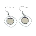 Silver stainless steel square frame earring hooks with 12mm round tray base for DIY jewelry - Rounded Square Style (E3-81)
