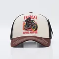 Dettaglio del ricamo pesante con design di motocicletta su cappello trucker mesh - Regolabile / Motociclista Tesa Beige Caffè