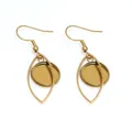 Golden marquise-shaped stainless steel earring hooks with a 12mm round DIY bezel tray - Marquise Style (E3-87)