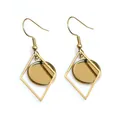 Golden stainless steel geometric earring hooks with diamond and round bezel trays - Rhombus Style (E2-115)