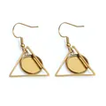 Golden stainless steel geometric triangle and round bezel charm earring hooks - Triangular Style (E2-116)