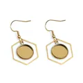 Gold plated stainless steel hexagonal earring frames with round DIY pendant trays - Hexagonal Style (E2-117)