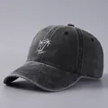 Classic washed cotton baseball cap with white palm tree embroidery in vintage black finish - Adjustable / Vintage Black
