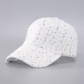 Close-up of white tweed baseball cap with colorful sequins and textured fabric detail - White with Colorful Sequins / White with Colored Sequins (4#)