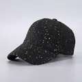 Stylish black tweed baseball cap with colorful sequins and classic pre-curved brim - Black with Multicolor Sequins / Black with Colored Sequins (3#)