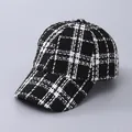 Classic black and white houndstooth check baseball cap with textured tweed finish - Adjustable / Black Houndstooth