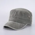 Detailed close-up of army green cadet cap showing washed canvas texture and metal eyelets - Adjustable / Dark Green