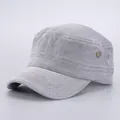 Detail view of washed grey cotton cadet cap showing metal eyelets and reinforced stitching - Adjustable / Light Gray