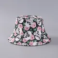 Close-up of gothic fisherman hat with skull and pink rose print on black canvas - Black With Skull Pink Rose (3# Color)