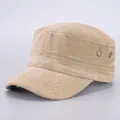 Detailed close-up of khaki washed cotton cadet cap showing metal eyelets and fabric texture - Adjustable / Khaki