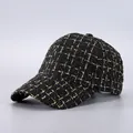Side view of luxury black and gold tweed baseball cap with textured woven fabric - Black Gold Tweed (19#)