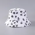 Detailed close-up of white Halloween bucket hat with skull patterns and BOO text - White With Skeleton Hands (4# Color)