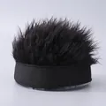 Hip hop docker cap with black spiky wig hair attachment shown on display stand - Black Base With Black Wig