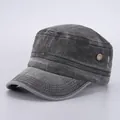 Detailed close-up of washed cotton cadet hat showing metal eyelets and reinforced stitching - Adjustable / Vintage Black