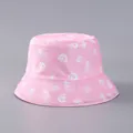 Detailed view of pink bucket hat with white Halloween skull and BOO prints - Pink White Skull Hand Print (19#)