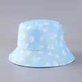 Detail of light blue Halloween bucket hat with white skull and BOO prints - Light Blue Skull Hand Print (22#)