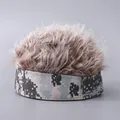 Hip hop docker hat featuring light brown wig hair and digital camo print pattern - White Gray Camo Base With Coffee Wig