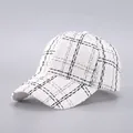 Classic houndstooth tweed baseball cap in black and white checkers with a curved brim - White with Black Grid (10#)